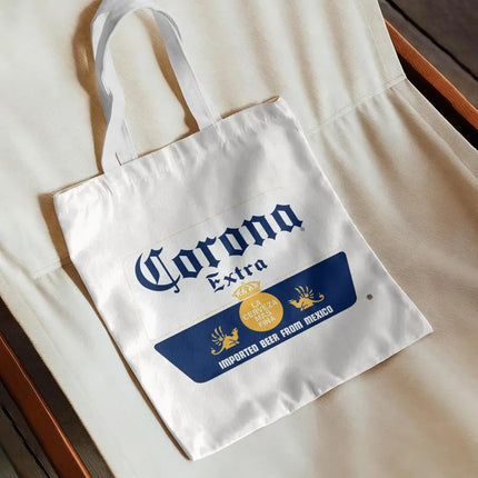 C-CoronaS E-Extra Beer Storage Bags Canvas Double-Sided Print Handbag Daily Lightweight Shopping Tote Bag Eco-Friendly