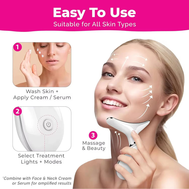 3-in-1 Microcurrent Neck Massager Facial Lift Tighten Face Contour and Smooth Lines Device 3-Color LED Light Beauty Instrument