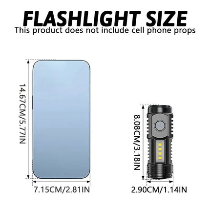 3LED+COB Super Bright Mini Flashlight USB Rechargeable,SD5304 5 Modes Pocket Torch with Clip for Outdoor Camping Emergency