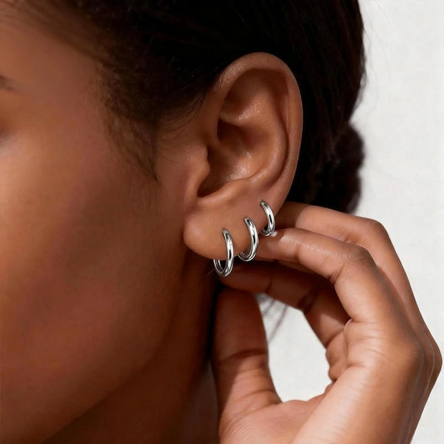 Premium Stainless Steel Ring Stud Earrings 6-piece Set | 10/12/14 Mm Three Sizes | Hypoallergenic Daily Premium Gift