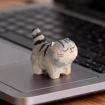 Cute Golden gradient Cat Figurine Decorative Wooden Ornament Miniature Kitten Home Bedroom Office Desk Decoration Gift Statue