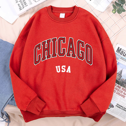 Chicago USA Classic City Graphic Clothing Sweatshirt Man Harajuku Loose Clothes O-Neck Pullover Menswear Fleece Fleece Pullover