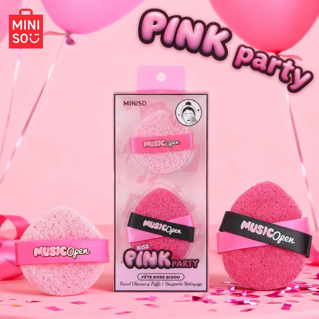 MINIISO PinkParty Series Powder Puff Combination With 2 Pores For Fine And Skin Friendly Cleansing, Easy To Remove Makeup
