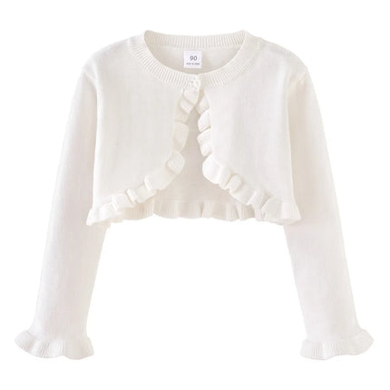 Girls Cardigan Sweater Spring And Autumn White Ruffles Fashion Sunscreen Clothing Cotton Sweater Girls Air Conditioning Shirts