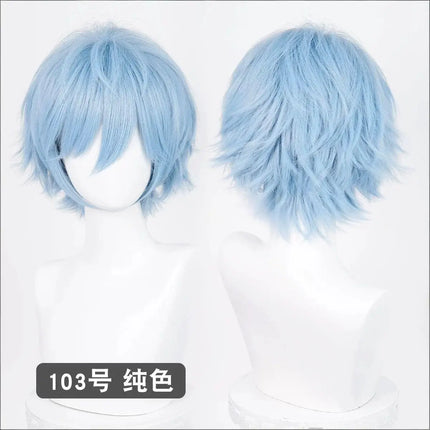 Anime Upgraded 32cm Short Flipped Ends Cosplay Wig Green Blue Purple Pink Man Women Heat Resistant Synthetic Hair