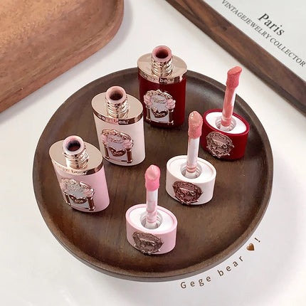 Gege Bear Strawberry Cupid Pink Pop Set Velvet Matte Lip Cream Pressed Powder Liquid Blush Set Long-Lasting Lightweight Makeup
