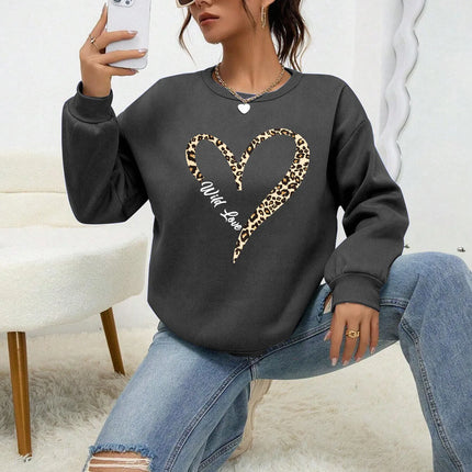 Leopard Wild Heart Pattern Print Female Sweatshirt Street Fur-Liner Pullovers Hipster Clothing All-Match Crewneck Tracksuit