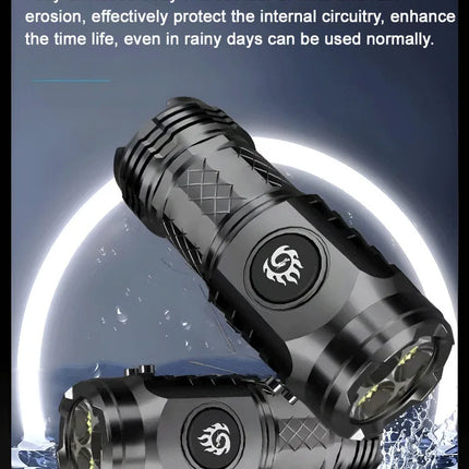 Portable Mini LED Flashlight Powerful 3*Wick Small Pocket Torch Rechargeable Strong Light Lantern Super Bright Cap Clip Lamp