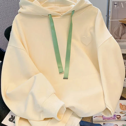 Horetong 2022 Hooded Casual Sweatshirt For Women Korean Autumn Winter Heart Embroidered Loose Hoodies New Long Sleeve Pullover