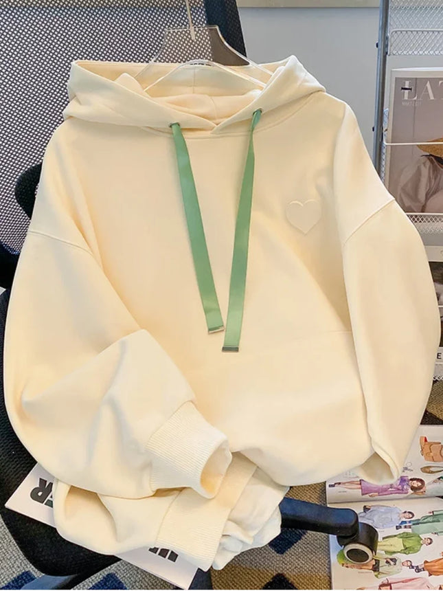 Horetong 2022 Hooded Casual Sweatshirt For Women Korean Autumn Winter Heart Embroidered Loose Hoodies New Long Sleeve Pullover