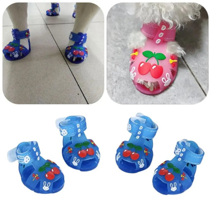4Pcs/Set Cartoon Dog Summer Jelly Sandals Non-slip Adjustable Breathable Dog Shoes Waterproof Wear-resistant Dog Paw Protector