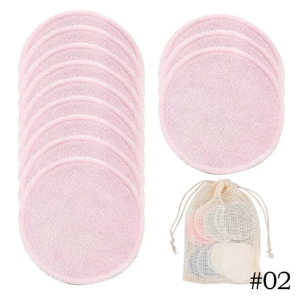 Reusable Bamboo Fiber Makeup Remover Pads 12pcs/Pack Washable Rounds Cleansing Facial Cotton Make Up Removal Pads Tool