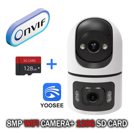 YOOSEE 8MP WiFi IP Camera Dual Lens Screen Motion Detection Auto Track Two-Way Audio Onvif 10X Zoom Security Monitor CCTV HD Cam