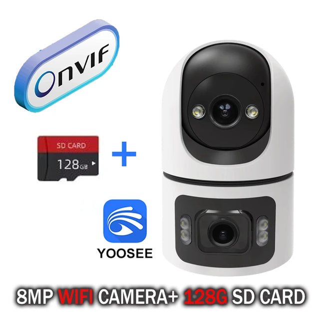 YOOSEE 8MP WiFi IP Camera Dual Lens Screen Motion Detection Auto Track Two-Way Audio Onvif 10X Zoom Security Monitor CCTV HD Cam
