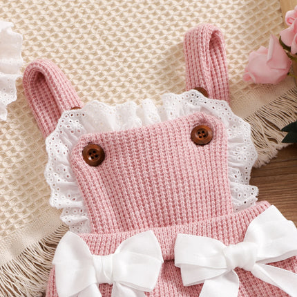 Cute Baby Girls Knitted Bodysuit Romper Sleeveless Lace Hem Crochet JumpsuitPlaysuit Hat Knitwear Clothes Set 2pcs
