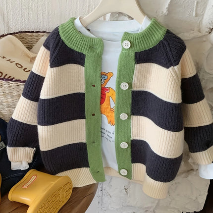 New Children's Sweater Cardigan, Spring and Autumn Striped, Stylish and Fashionable, Baby Color-Blocking Autumn Style