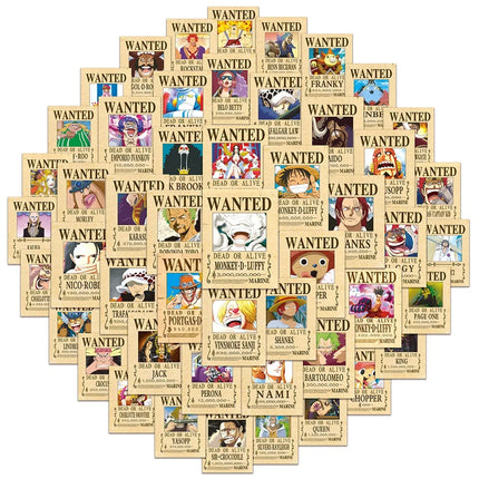 50/100pcs One Piece Wanted Posters Stickers Cool Cartoon Decal Laptop Scrapbooking Phone Case Wall Graffiti Anime Sticker Toy