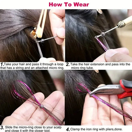 Rainbow Hair Tinsel Kit 6pcs 1200 Strands Glitter Tinsel Hair Extensions Heat Resistant Sparkling Shiny Fairy Hair Acc