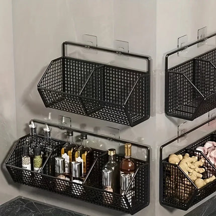 Wall Mounted Storage Basket No Drilling Hanging Basket for Ginger Garlic Kitchen Condiment Organizer Household Storage Rack