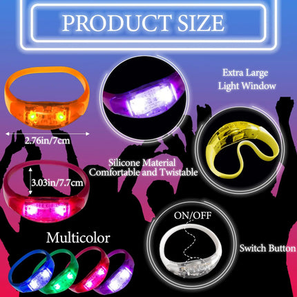 12-240Pcs LED Glow Bracelets Sound Activated Light Up Bracelets for Adults & Kids with Flashing LED Strobe for Night Events