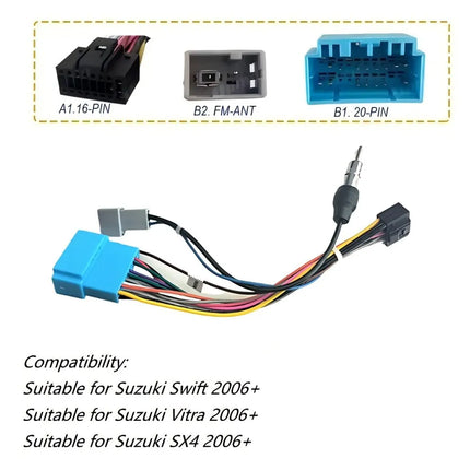 Car Radio ISO Plug Power Adapter Cable,16 Pin to 20 Pin Android Car Radio Wiring Harness Cable for Suzuki Vitara Swift SX4 2006+