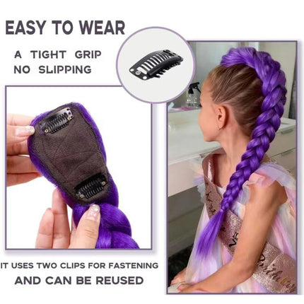 Purple Braid Clip in Ponytail Hair Extension Long Ponytail Synthetic Hairpieces Cosplay for Kids Girl Halloween Christmas