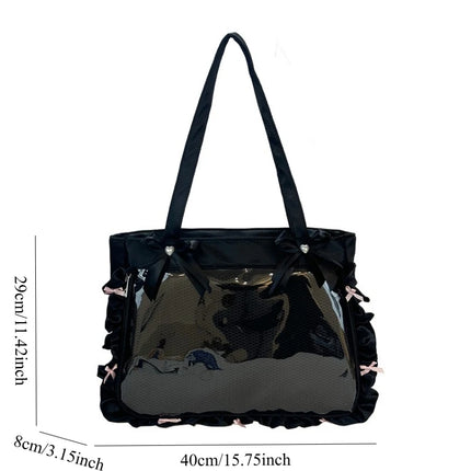 Japan Style Anime Messenger Bag Large Capacity Preppy Style Shoulder Bag with Bow Ribbon Women Handbag