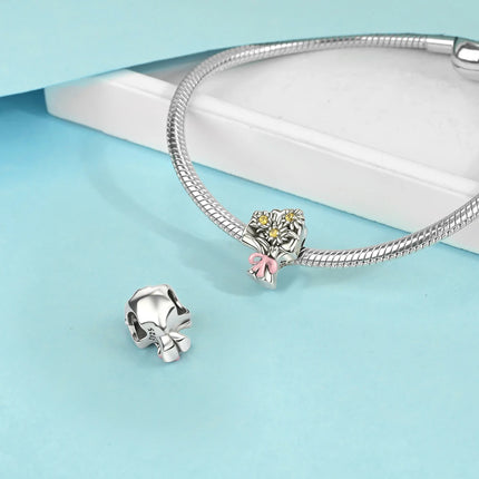 925 Silver Flowers Bouquet Rose Sunflower Blossom Petal Charms Beads Pendant Bracelet Necklace DIY Valentine's Day Gift Jewelry