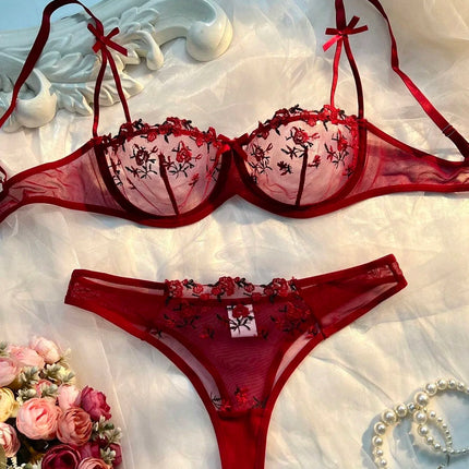 Round Up Night Beautiful Sexy Women 2 Piece Floral Embroidery Underwear Sexy Erotic Lingerie Underwear Lenceria Sexy Sets