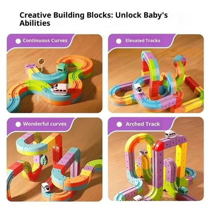 Electric Magnetic Track Set STEM Building Toy with Anti-Gravity Vehicles 100+ Pieces Creative DIY Railway Model for Kids Gift