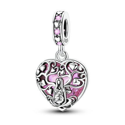 Charm Bead 925 Sterling Silver Heart Starry Sky Family Mother-Daughter-Sister Charm Fit Bracelets Pendant Women DIY Jewelry Gift