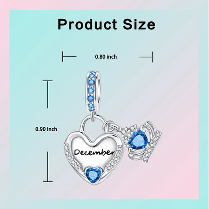 925 Sterling Silver January-December Birthday Stone Love Zircon Pendant Bead Fit Charms Necklace Bracelet Women Jewelry DIY Gift