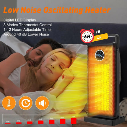 Room Heater 1500W Large Portable Ceramic Tower Heater 12 Hour Timer 3 Modes With Remote Rapid Heating Oscillating Heater