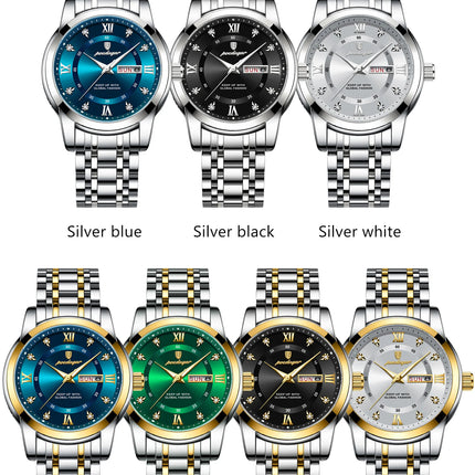 POEDAGAR Luxury Fashion Men's Wristwatch Waterproof Stainless Steel Luminous Trendy Men's Watch Date Week Men's Quartz Watches Reloj