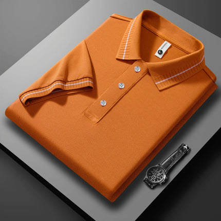 Summer Men's Retro Knitted Lapel Striped Polo Shirt Solid Color Short Sleeve Fashion Light Luxury Popular Knitwear M-3XL