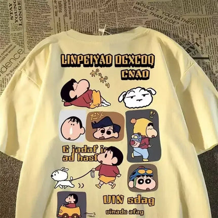 Crayon Little New Japanese Anime Printed Cotton T-shirt Cute Style Women's Short Sleeve T-shirt Personality High-Quality Tops