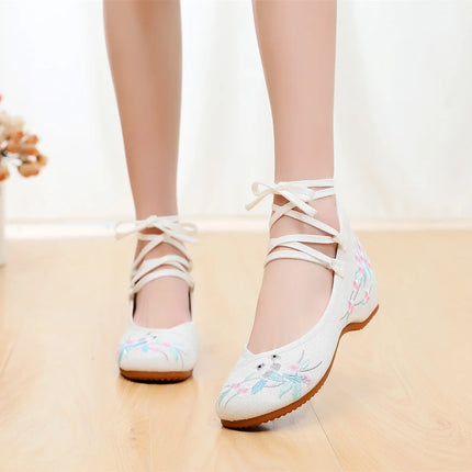 Fashion Embroidery Chinese Style Low-heel Women Shoes Elegant Casual Zapatos Vintage Woman Cloth Single Shoes Ethnic Style