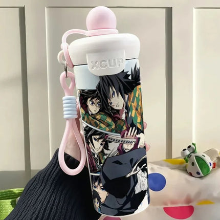 Demon Slayer Stainless Steel Insulated Cup Cute Fashion Cartoon Floating Ball Straw Thermos Portable Coffee Cup Gift for Friends