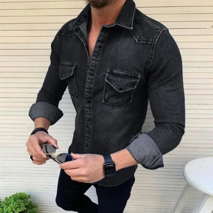Korean Version Slim Fit Casual Cotton Blend Long Sleeved Washed Old Denim Shirt 2025 New Men's Denim Shirt Fashionable Jacket