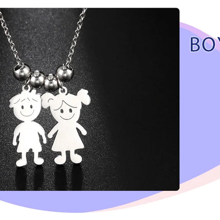 Personalized Boy Girl Necklace Custom Chain Name Mother Father Day Kid Family Gift For Women Men Stainless Steel Pendant Jewelry