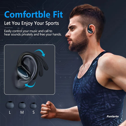 Wireless Running Earbuds 75 Hours Long Battery Life Over The Ear Earbuds with EarHooks Hands Free Wireless Bluetooth Ear Buds