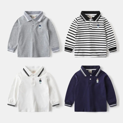 Kids Boys Long Sleeve Tees RAISE Spring 2026 Infant Babys Boys Polo Shirts Loose Bear Embroidery Striped Children Boys Pullovers