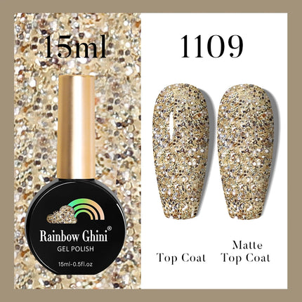 Rainbow Ghini 37Color Base Coat TPO/HEMA Free 15ml Fine Glitter Gel Polish For Manicure Nails Semipermanent Art Nail Supplies