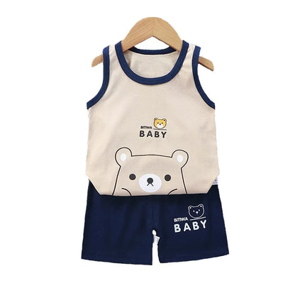 Vest+Shorts 2-Piece Clothing Set Cartoon Lion Pajamas Summer Kids Baby Boys Girls Cotton Casual Tracksuit Clothes Suit 1-6 Years