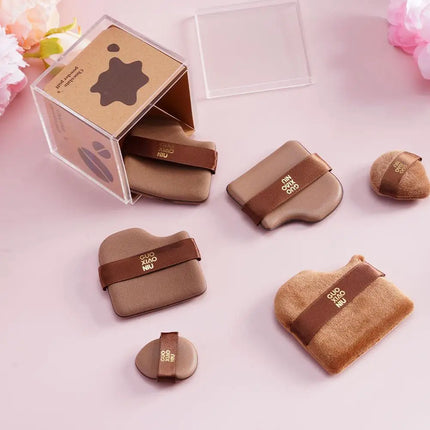 6 Pcs Chocolate Powder Puff Air Cushion Foundation Sponge  Mini Thumb Concealer Powder Puff Wet Dry Dual-use Makeup Beauty Tool