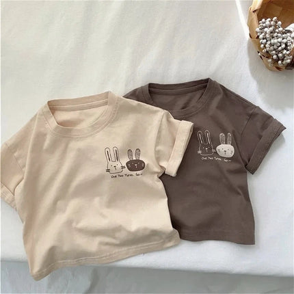 2025 Summer New Arrivals Children's short sleeve T-shirts Pure Cotton 2-7Y Cartoon Bunny T shirt Boys and Girls Loose casual Tops