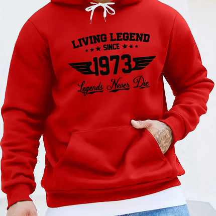 Men's autumn and winter casual fashion loose hoodie retro 1973 letter pattern printed long sleeved warm pullover sweater