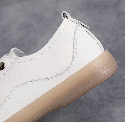 Genuine Leather Women Soft Sole Walking Shoes Girl Student Jogging Sneaker White Black Flats Female Casual Skate Trainers Summer