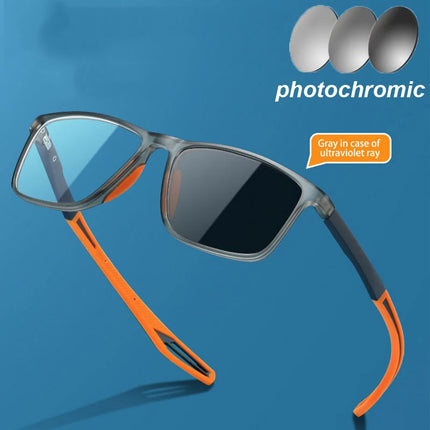 Photochromic Sports Myopia Glasses Ultralight Frame Anti Blue Light Outdoor Sunglasses Nearsighted Optical Eyeglasses Diopter
