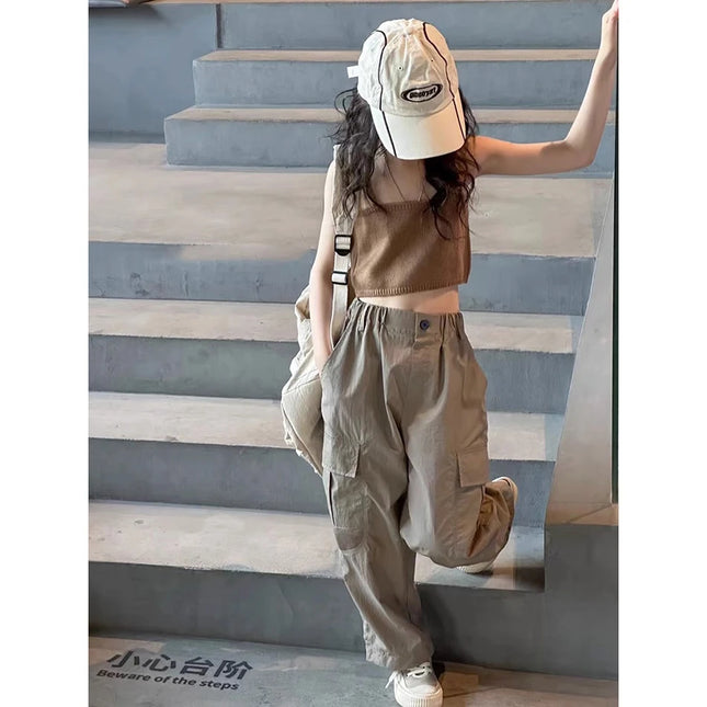 Soft and Comfortable Children Girls Loose-Fit Mosquito-Proof Cargo Pants with Multiple Pockets - Fun and Functionality Kids Pants
